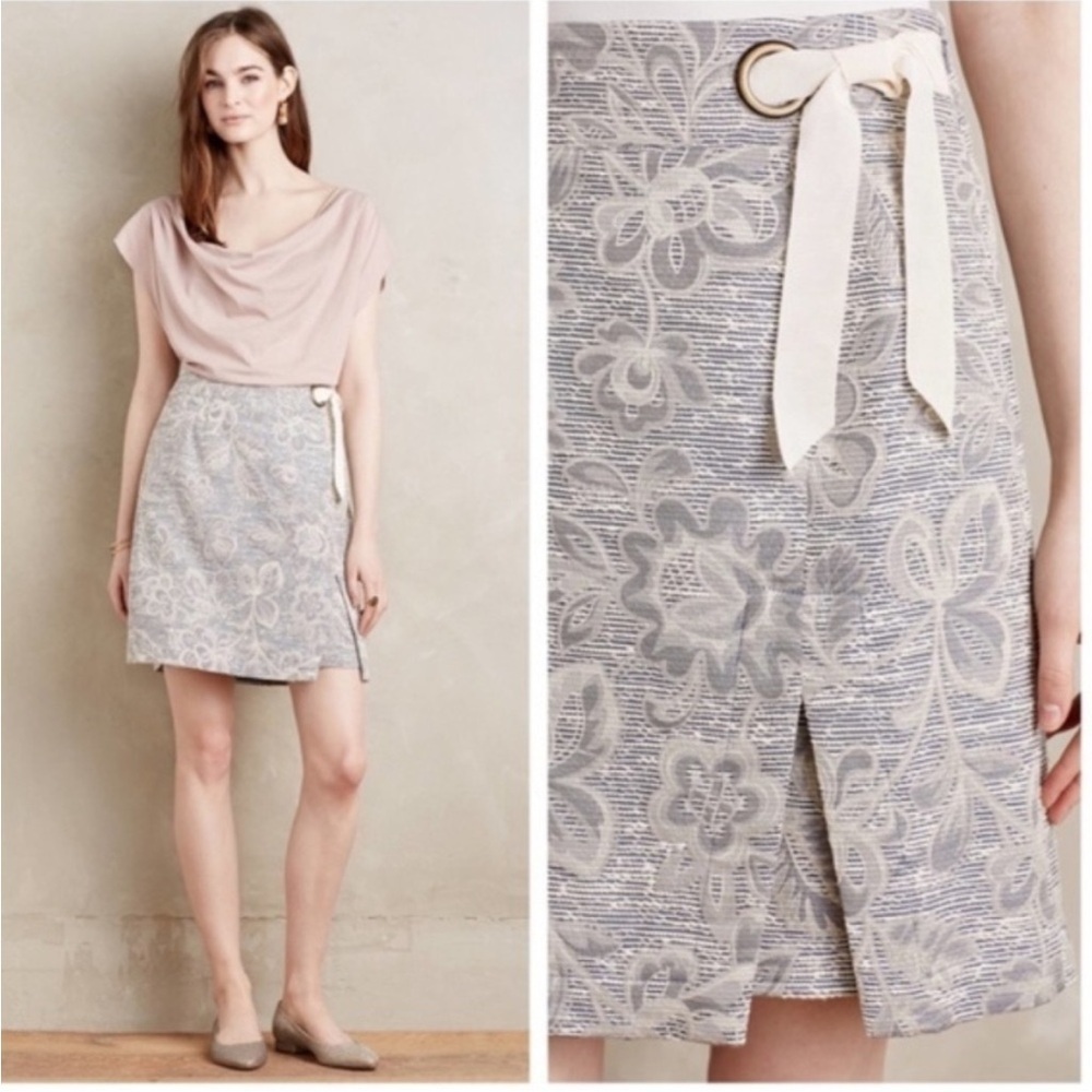 Maeve by Anthropologie Floral Jacquard Mini Skirt – 12 – Metallic Grey – Holiday